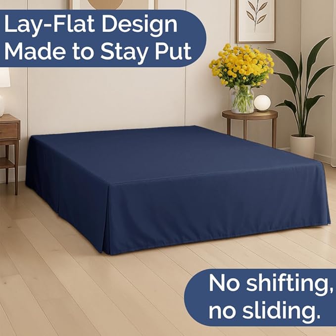 Pleated Bed Skirt King Size - 3 Sided Pleated Bed Skirt King - Ultra-Soft, Easy Fit with 18 Inch Tailored Drop - Hotel Quality, Wrinkle Free & Fade Resistant - for Women, Men, Kids and Teens - Navy