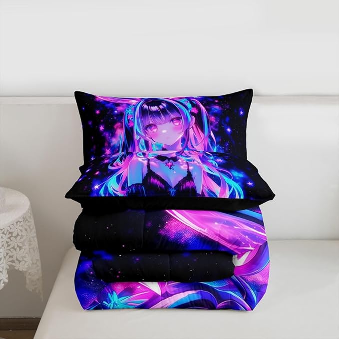 Erosebridal 3D Mushroom Girls Bedding Sets Queen - Japanese Modern Fashion Comforter Set for Kids Adults Abstract Graffiti Duvet Insert Watercolor Aesthetic Quilt