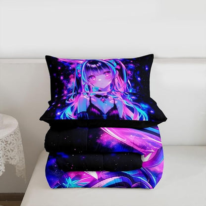 Erosebridal 3D Mushroom Girls Bedding Sets Full - Japanese Modern Fashion Comforter Set for Kids Adults Abstract Graffiti Duvet Insert Watercolor Aesthetic Quilt