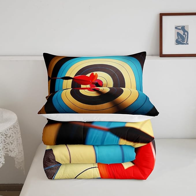 Colorful Archery Target Kids Comforter Set Twin Size,Arrow Colorful Circles Painted Print Bedding Set for Children Bedroom Decor,Microfiber Soft Quilt with 1 Pillowcase