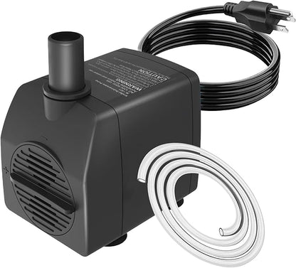 Submersible Water Pump 200GPH with AUTO Shut Off for Fountains | 5.2ft. High Lift, with 3.3ft Hose，Perfect for Hydroponics, Small Ponds, Aquariums & More