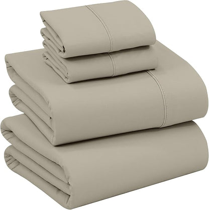RUVANTI 100% Cotton Sheets – Queen Size Percale Bedding, Cooling & Breathable, Durable with a Crisp, Soft & Comfortable Feel, 16" Deep Pocket, 4-Piece Set, Taupe