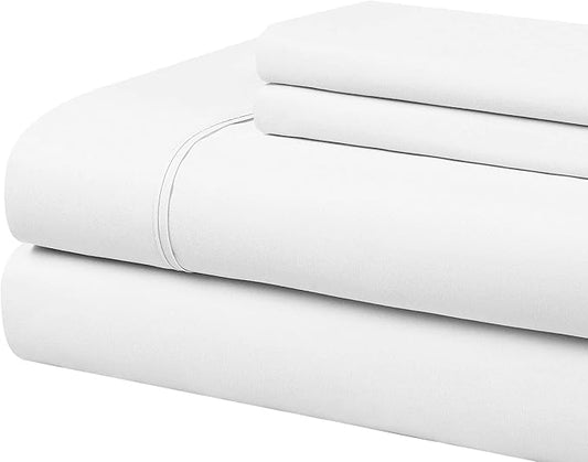 Cathay Home Essentials Ultra Soft Hypoallergenic Wrinkle Resistant Double Brushed Microfiber Bedding Sheet Set, White, Full