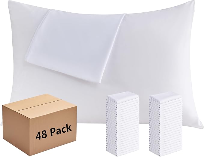 White Pillowcases Queen Size 48 Pack - Bulk Pillow Cases with Envelope Closure, Soft Brushed Microfiber Pillow Covers Hospital Hotel Airb&bs Essentials for Hosts, 20x30