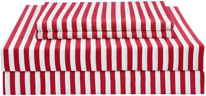 Best Season Ticking Stripe Sheet Set,3 Piece Twin Size Microfiber Bedding,Burgundy Red and White Pinstripe Patterned,Deep Pocket