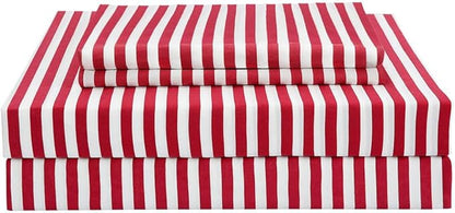 Best Season Ticking Stripe Sheet Set,3 Piece Twin Size Microfiber Bedding,Burgundy Red and White Pinstripe Patterned,Deep Pocket