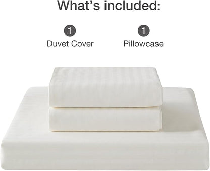 JELLYMONI 100% Natural Cotton 2pcs Striped Duvet Cover Sets, Satin Striped Printing Pattern Duvet Cover Set, with Zipper Closure & Corner Ties(TwinXL Size)