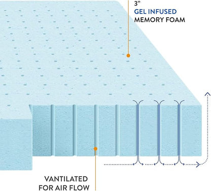 Best Price Mattress 3 Inch Ventilated Memory Foam Mattress Topper, Cooling Gel Infusion, CertiPUR-US Certified, Dorm Essentials, Twin