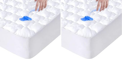 Full Size Mattress Protector Pad Waterproof Quilted, Breathable & Cooling Full Mattresses Pad Cover Fitted for Double Bed with Deep Pocket Up to 14", (White) (Pack of 2)