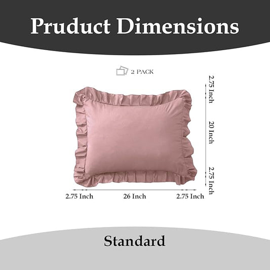 Ruffle Pillow Cases Standard Size Set of 2 –Soft Wrinkle Resistant Brushed Microfiber Ruffled Pillowcases –Envelope Pillow Shams Cover Festive Gift for Hotels,Guest Rooms 20x26 Inch (Pink)