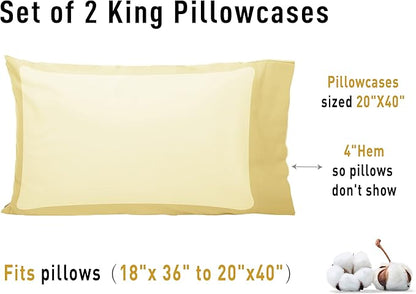 Sunflower King Pillowcases Set of 2, 100% Cotton King Size Pillow Cases 2, 20×40 inches Honeyed Straw, Soft and Breathable