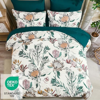 Luxudecor Floral Comforter Set King Bed in a Bag Set,7 Pieces Beige Floral Comforter and Sheet Set,Soft Microfiber Bedding Sets for All Seasons (Beige,104"X90")