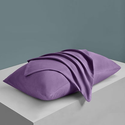 MILVOWOC 2Pcs Brushed Microfiber Standard Pillowcases - 20 x 26 Inch, Purple Pillow Case Set Non Slip Envelope Pillow Cover with Moisture Absorption and Anti-Wrinkle