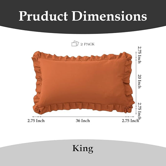 Ruffle Pillow Cases King Size Set of 2 – Soft Wrinkle Resistant Brushed Microfiber Ruffled Pillowcases –Envelope Pillow Shams Cover Festive Gift for Hotels, Guest Rooms 20x36 Inch (Tangerine)