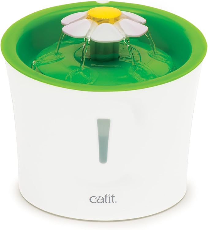 Catit Flower Fountain with Triple Action Filter, Cat Drinking Water Fountain, 3 L, Green | Cat Drinking Water Fountain