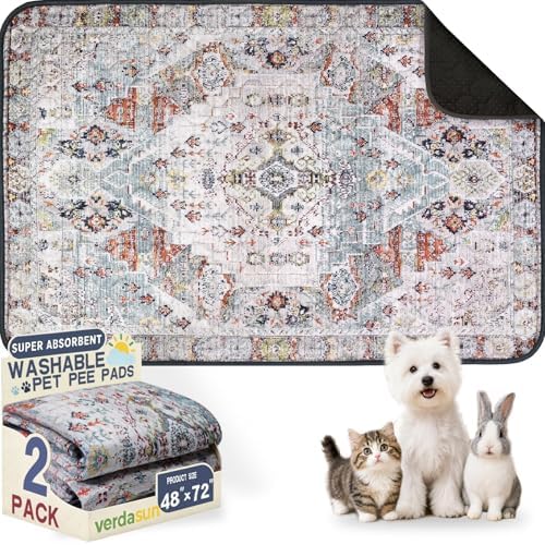 Washable Pee Pads for Dogs, Reusable Puppy Potty Training Pads, Ultra-Absorbent Thick Waterproof Leak-Proof Non-Slip Pads & Mat for Crate, Playpen, Floor, Whelping & Housebreaking , 2 Pack 48"x72"