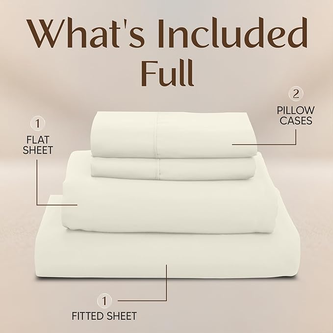 Utopia Bedding Full Size Sheet Set – 4 Piece Bed Sheets, Soft and Breathable Microfiber, Includes 1 Fitted Sheet, 1 Flat Sheet and 2 Pillowcases – Oeko-Tex (Ivory)