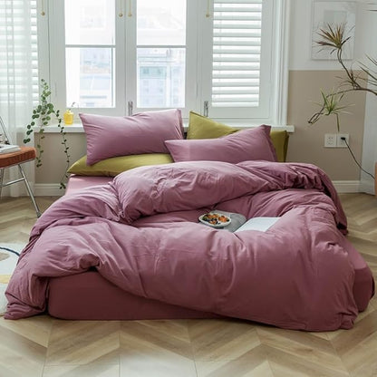 Purple Bedding Duvet Cover Twin XL 3 Pieces Pale Mauve Duvet Cover Boho Solid Bedding Set Luxury Soft Jersey Knit Cotton Comforter Cover with 2 Pillowcases Breathable Soft Mauve Color Bedding Set