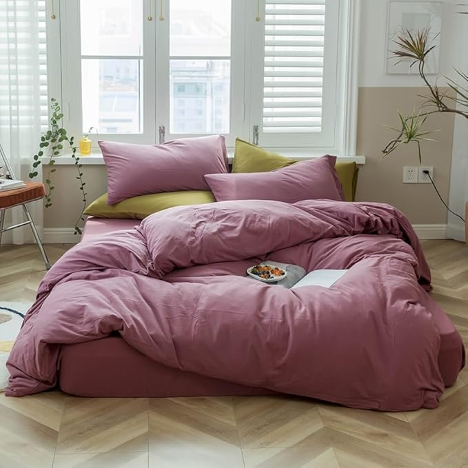 Purple Bedding Duvet Cover Full Size 3 Pieces Pale Mauve Duvet Cover Boho Solid Bedding Set Luxury Soft Jersey Knit Cotton Comforter Cover with 2 Pillowcases Breathable Soft Mauve Color Bedding Set