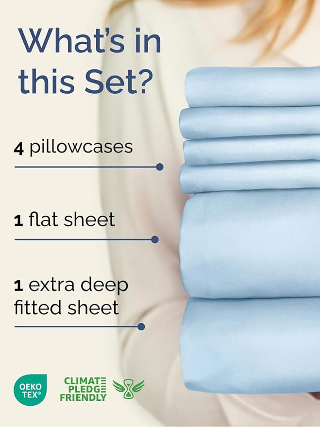 Extra Deep King Sheet Set - 6 Piece Breathable and Cooling Sheets - Hotel Luxury Bedding for Women, Men, Kids & Teens - Easy & Secure Fit - Soft, Wrinkle Free & Comfy - Extra Deep Pockets - Light Blue