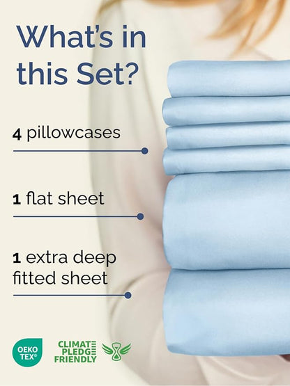 Extra Deep King Sheet Set - 6 Piece Breathable and Cooling Sheets - Hotel Luxury Bedding for Women, Men, Kids & Teens - Easy & Secure Fit - Soft, Wrinkle Free & Comfy - Extra Deep Pockets - Light Blue
