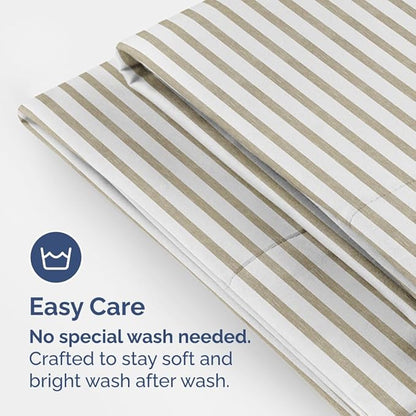 Standard Pillow Cases Set of 4 - Soft Hotel Quality Pillowcase Covers - Comfy, Cozy Bedding for Women, Men, Kids & Teens - Machine Washable Pillow Protectors - 4 Piece - Standard Size Beige Stripes