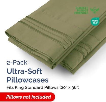 King Standard Pillow Cases Set of 2 - Soft Hotel Quality Pillowcase Covers - Comfy, Cozy & Fade Free - Wrinkle Resistant - Machine Washable Pillow Protectors - 2 Piece Set - King Standard Sage Green