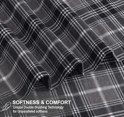 RUVANTI 100% Cotton Flannel Sheets Twin Size, Grey Plaid