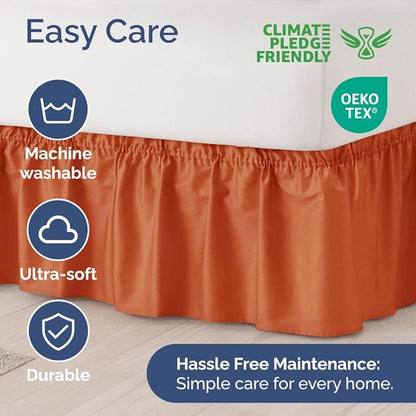 Wrap Around Dust Ruffle Bed Skirt - Terracotta - for Queen Size Beds w/ 12 Inch Drop - Easy Fit Elastic Strap - Adjustable Pleated Bedskirt w/Brushed Fabric - Wrinkle Free, Women, Men, Kids & Teens