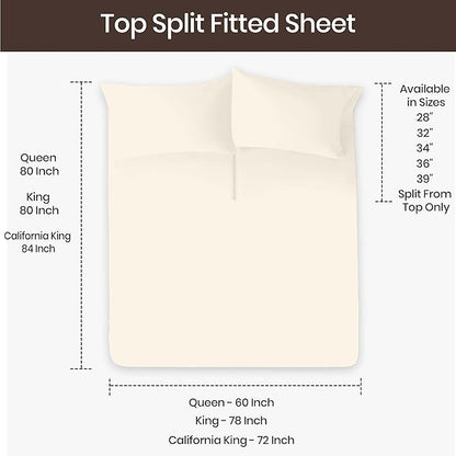 SGI bedding Adjustable Split Head Flex Top Cal King 28" Microfiber Sheet Set Ultra Soft, Cooling & Deep Pocket 15 Fitted, 4-Piece Breathable & Durable Bedding Set for Split Cal King Beds -Butter
