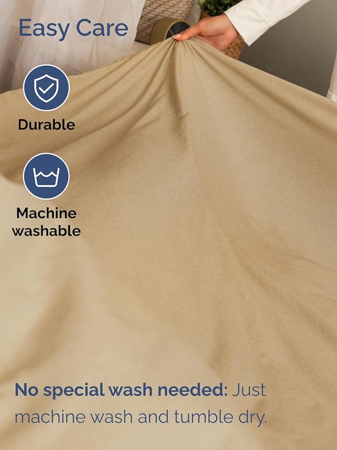Extra Deep Split King Sheet Set - 7 Piece Breathable and Cooling Sheets - Hotel Luxury Bedding for Women, Men, Kids & Teens - Easy Secure Fit - Soft & Wrinkle Free - Extra Deep Pockets - Heathered Tan