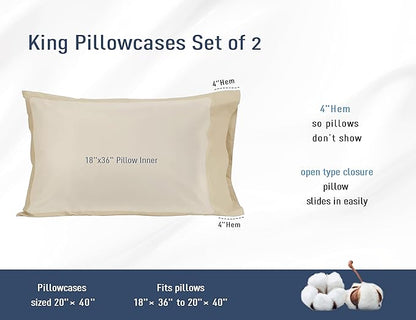 Pillow Cases, King Size Cotton Percale Weave Pillowcases, Pre-Shrunk Breathable and Hypoallergenic Pillowcases, Set of 2 (2 Piece King 20 Inch x 40 Inch, Sandshell)
