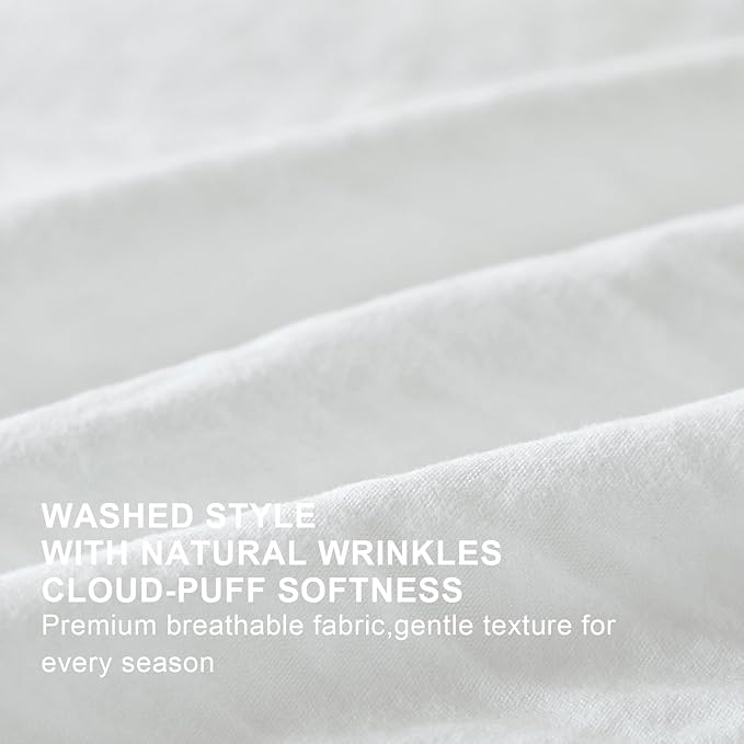 White Ruffle Comforter Set Twin, Pre-Washed Shabby Chic Bedding Set, Lightweight Cottagecore Soft Romantic Cozy 1 Comforter & 1 Sham, All-Season