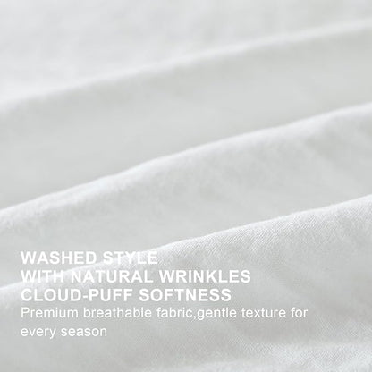White Ruffle Comforter Set Twin, Pre-Washed Shabby Chic Bedding Set, Lightweight Cottagecore Soft Romantic Cozy 1 Comforter & 1 Sham, All-Season