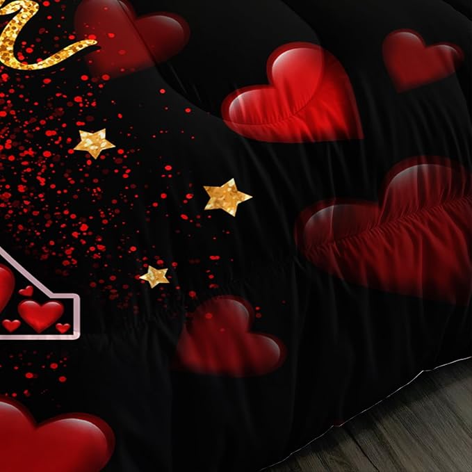 Eiffel Tower King Size Comforter Sets,Red Loving Heart Romantic Couple Bedding Set,Paris Bedding Comforter Sets for Women Room Eiffel Tower Decor with 2 Pillowcases.