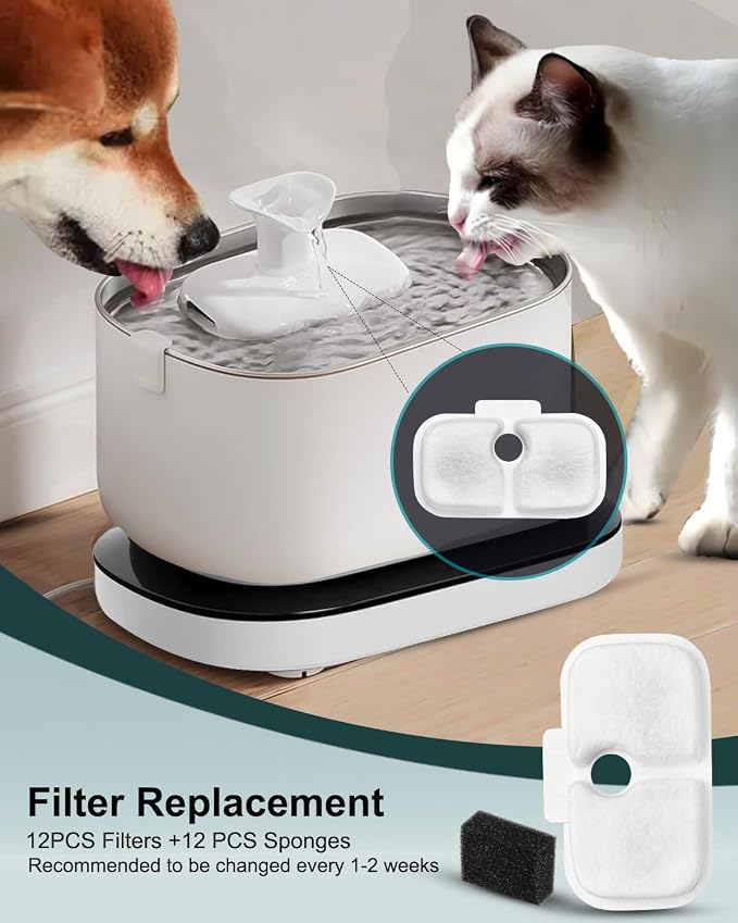 Cat Water Fountain Filter Replacements, 4 Months Set of Replacement Filters | 8 Pack Filters Individually Wrapped Easy-to-Replace Multi-Layer Filtration for Dockstream PLWF105/PLWF115/PLWF005 Fountain