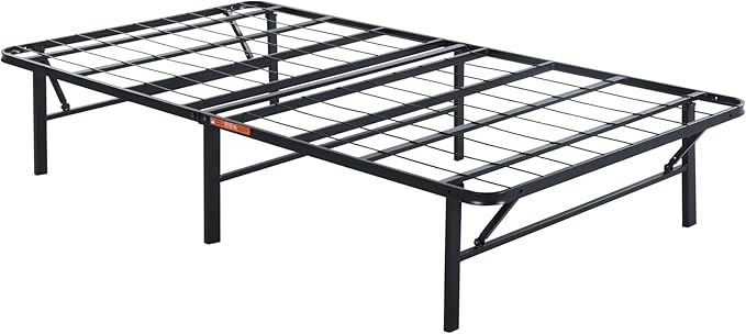 Olee Sleep 14 Inch Foldable Metal Platform Bed Frame, Steel Mattress Foundation, Comfort Base, Easy Under Bed Storage, No Box Spring Needed, Twin Size