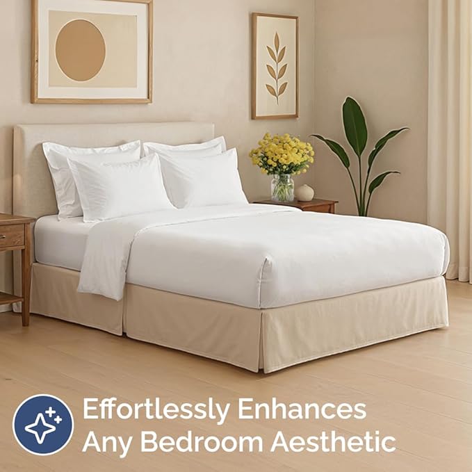 Pleated Bed Skirt Twin Size - 3 Sided Pleated Bed Skirt Twin - Ultra-Soft, Easy Fit with 15 Inch Tailored Drop - Hotel Quality, Wrinkle Free & Fade Resistant - for Women, Men, Kids and Teens - Cream