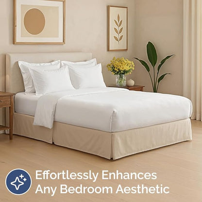 Pleated Bed Skirt Twin Size - 3 Sided Pleated Bed Skirt Twin - Ultra-Soft, Easy Fit with 15 Inch Tailored Drop - Hotel Quality, Wrinkle Free & Fade Resistant - for Women, Men, Kids and Teens - Cream