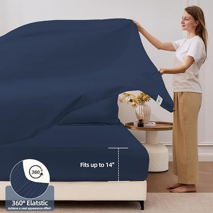 FUANNA 5 Pieces Twin XL Comforter Set, All Season Bed in a Bag Twin XL Size, Luxury Soft Bedding Sets with Comforter, Flat Sheet, Fitted Sheet, Pillowcase & Pillow Sham, Navy Blue