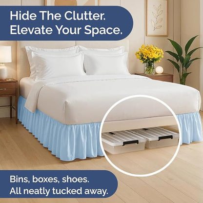 Bedskirt Queen Size Ruffle - 12 inch Drop Dust Ruffle Bed Skirt with Platform - Soft, Easy Fit, Premium Hotel Quality - Wrinkle, Fade & Shrink Resistant - for Women, Men, Kids and Teens - Light Blue