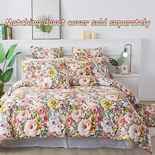 FADFAY Floral Sheets Set King 100% Cotton Shabby Garden Flower Pink and Orange Vintage Peony Bedding 600TC Elegant Cottagecore Bedding Super Soft Deep Pocket Bed Sheets Set, 4Pcs