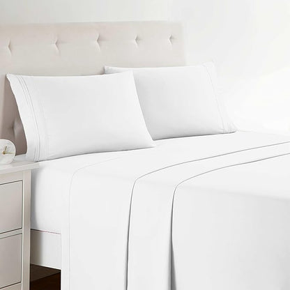 Clara Clark Bed Sheets, Premier 1800 Series 4 Piece Bed Sheet Set, Deep Pocket, Wrinkle, Fade, Stain Resistant, Luxury Soft Bedding Sheets & Pillowcases, California King, White