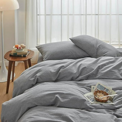 FACE TWO FACE Bedding Duvet Cover Set100% Washed Cotton Duvet Cover Linen Like Textured Breathable Durable Soft Comfy (Twin, Light Grey)
