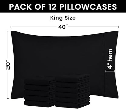 Utopia Bedding King Pillow Cases - 12 Pack - Envelope Closure - Soft Brushed Microfiber Fabric - Shrinkage and Fade Resistant Pillow Covers King Size 20 X 40 Inches (King, Black)