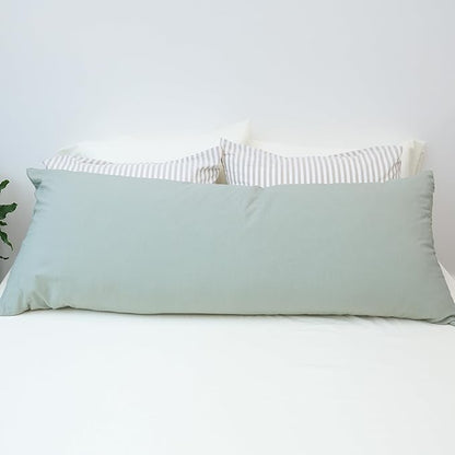 MooMee Body Pillow Cover Pillowcase with Zipper 100% Washed Cotton Linen Like Textured Breathable Durable Soft Comfy (Sage Green, 21”x54”, 1PC)
