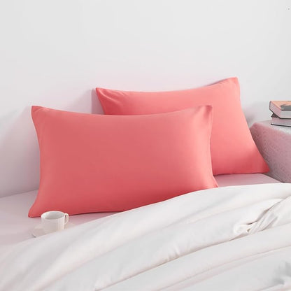 NTBAY Toddler Pillow Cases Set of 2, 2 Pack Brushed Microfiber 14x20 Pillow Cases, Soft, Wrinkle, Fade, Stain Resistant Coral Pink Pillow Cases with Envelope Closure, 14x20 Inches, Coral Pink