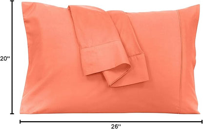 Royale Linens Standard Pillowcase Set of 2 - Bed Pillow Cover - 20"x26" - Coral Pillowcases - 1800 Brushed Microfiber, Wrinkle & Fade Resistant - Soft & Cozy- Standard Size Pillow Case (STD, Coral)