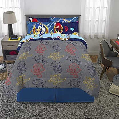 Franco Sonic The Hedgehog Anime Kids Bedding Super Soft Comforter and Sheet Set with Sham, 7 Piece Queen Size, (Official Licensed Product)