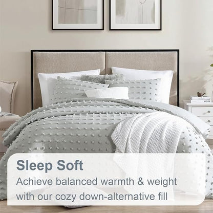 Swift Home Full/Queen Gray Comforter Set - Decorative Tufted Pom Poms Bedding Set - 3 Pieces Bed Linen, 1 Comforter and 2 Pillow Shams
